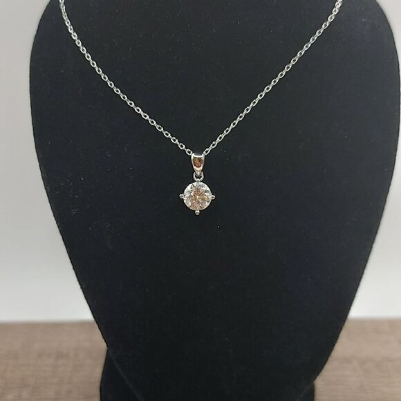 1 Carat Moissanite Rhodium Plated Sterling Silver Simple Pendant Necklace - Picture 8 of 12